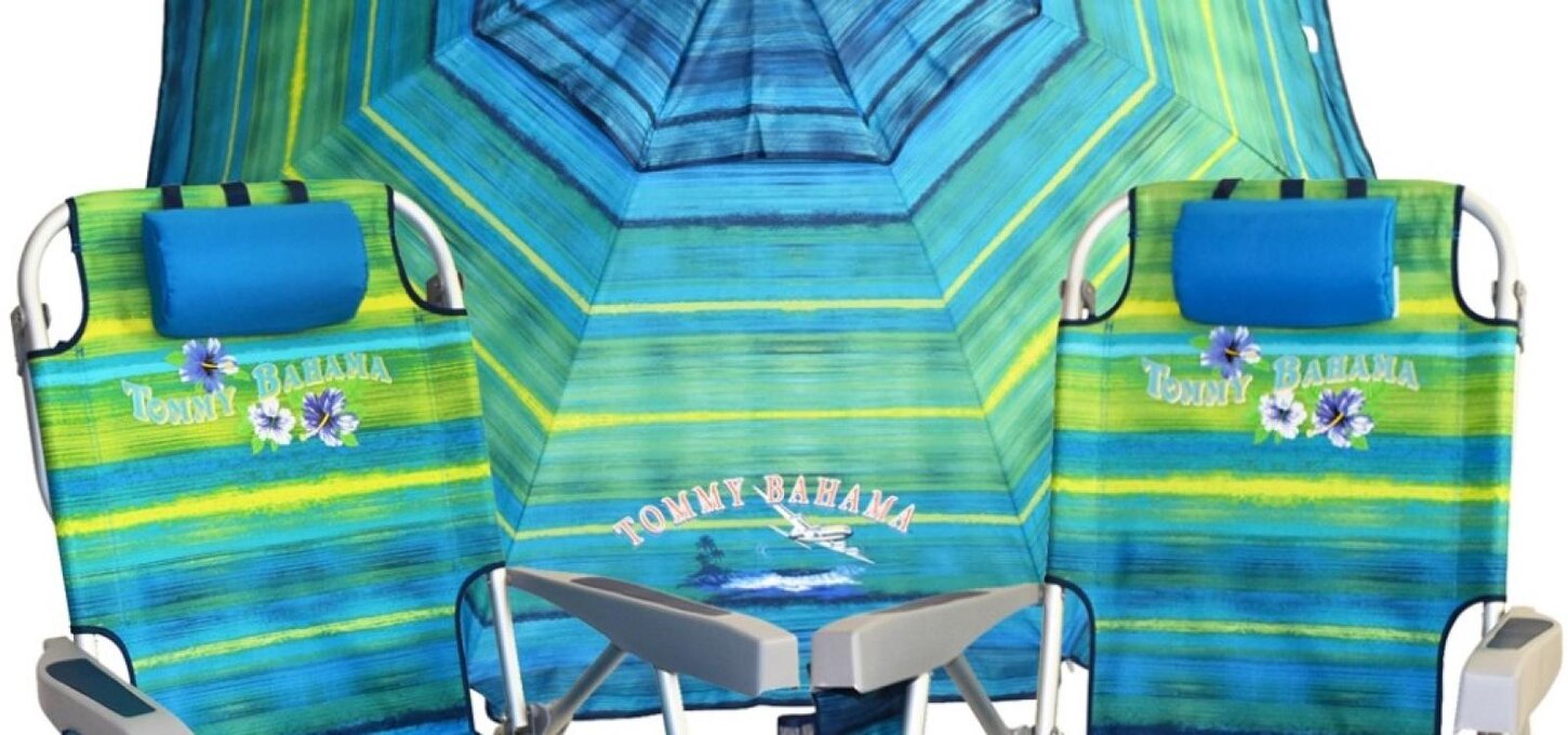  4 Brand new Tommy Bahama beach chairs and umbrella provided