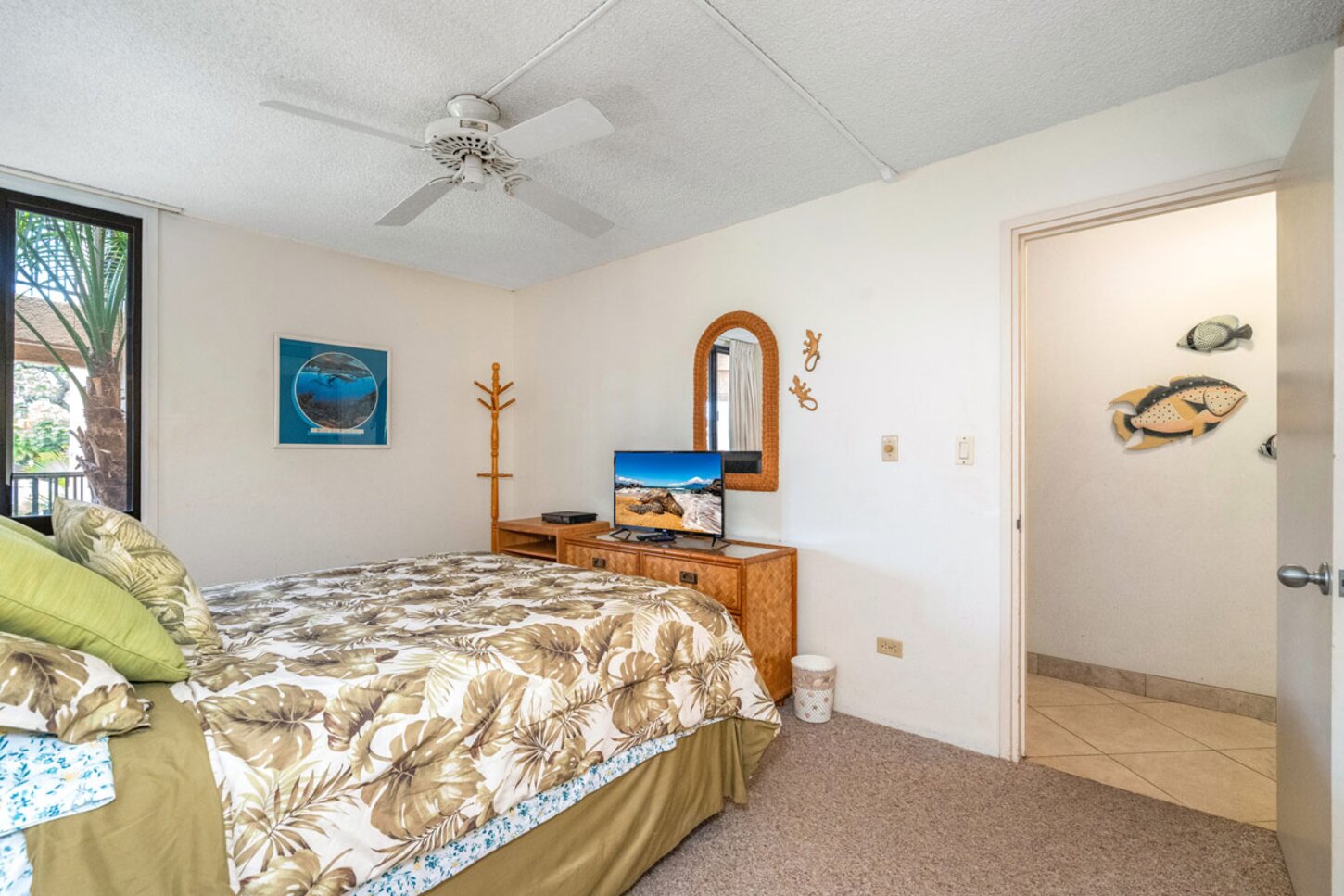 Bedroom with 32 inch TV and new queen size bed