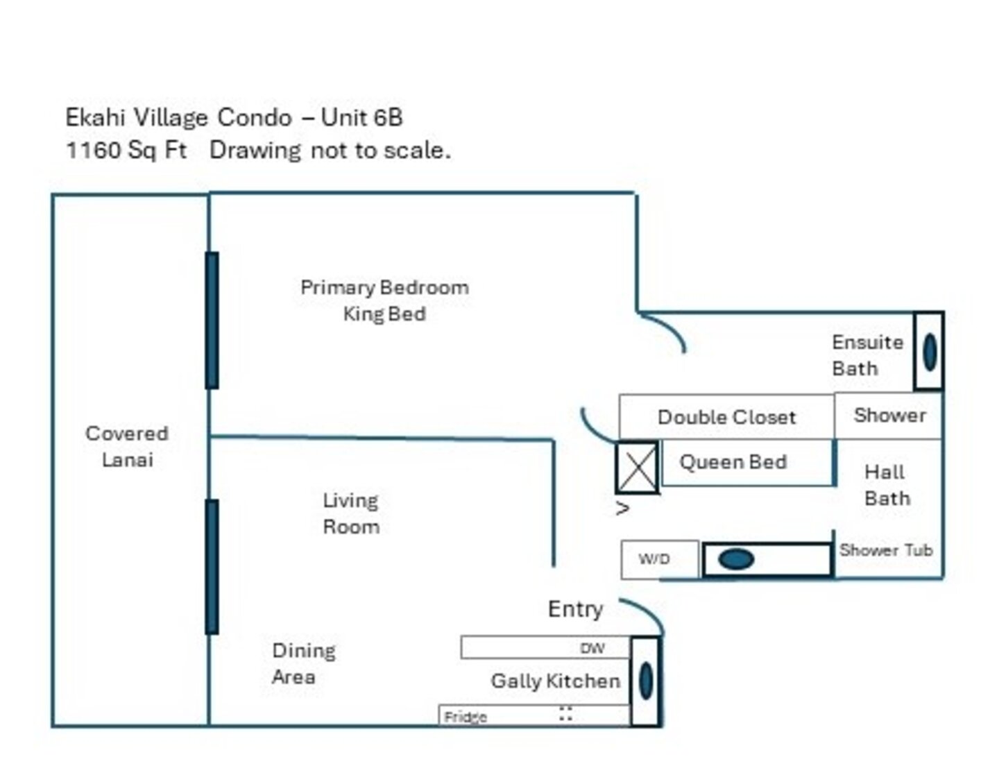 To help see if this condo fits your group, see where the king and queen bed are located.
