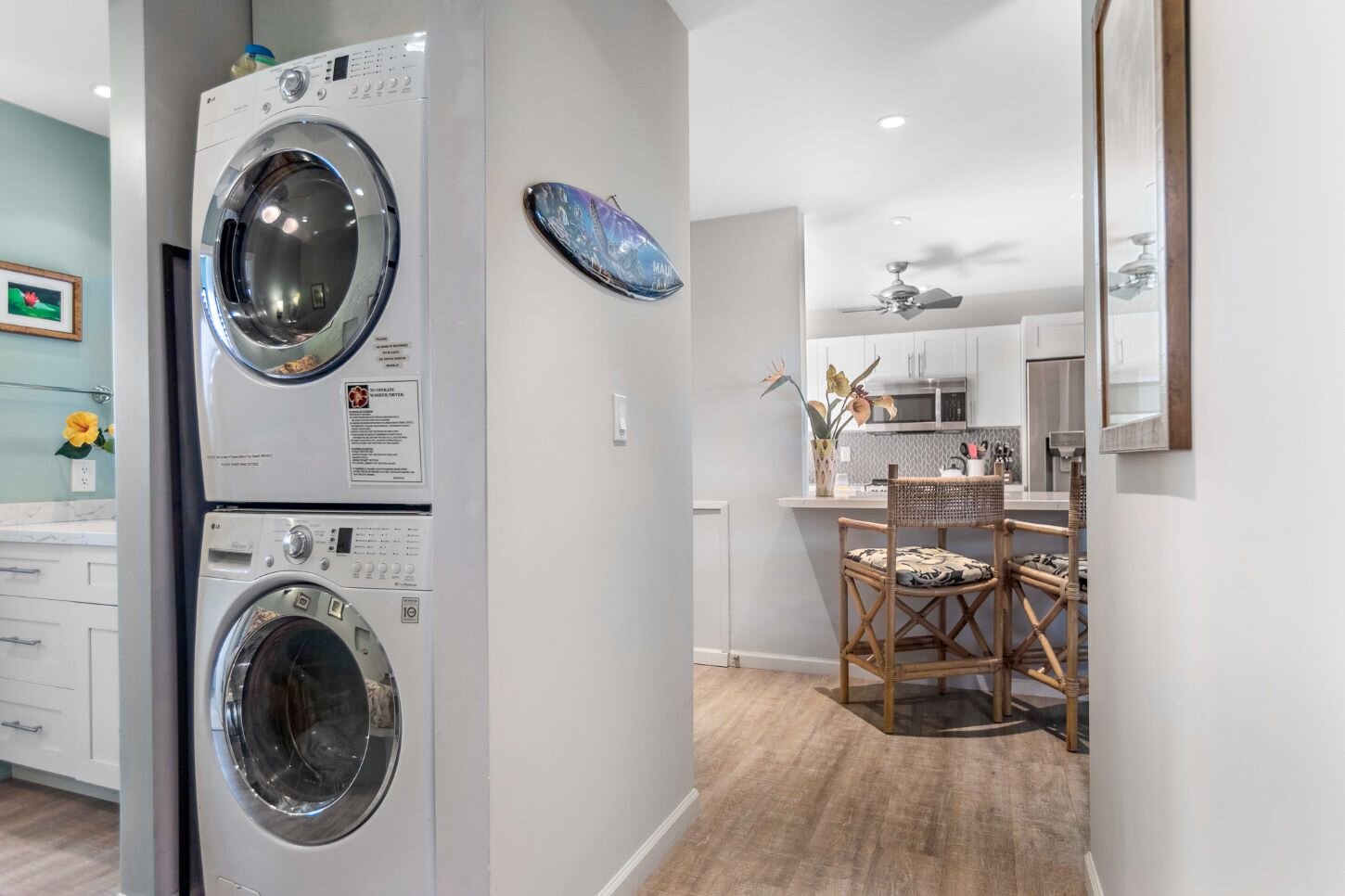 Full LG washer and dryer so you can pack less and stay fresh! 