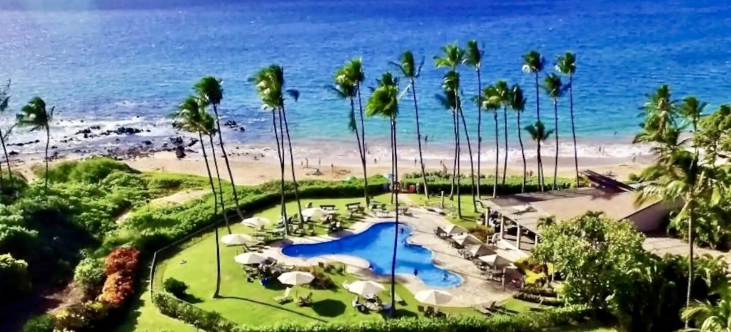 Birds Eye view of where you’ll be relaxing at the Main pavilion and Keawakapu Beach!