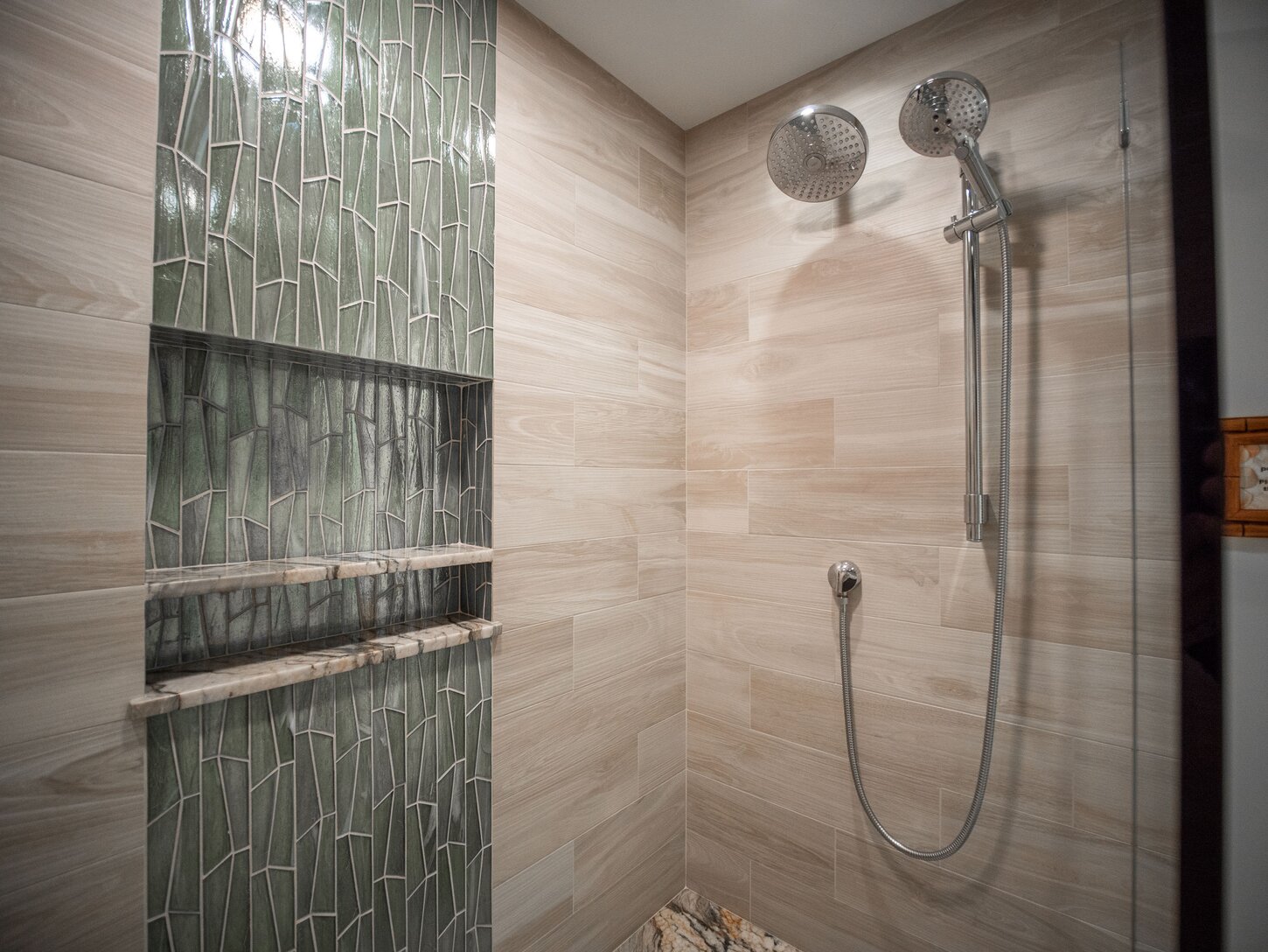 Master bathroom shower with gorgeous accent tile