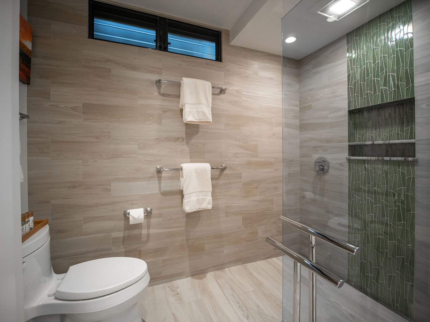 Master bathroom also features a large, doorless, no-threshold, walk-in shower
