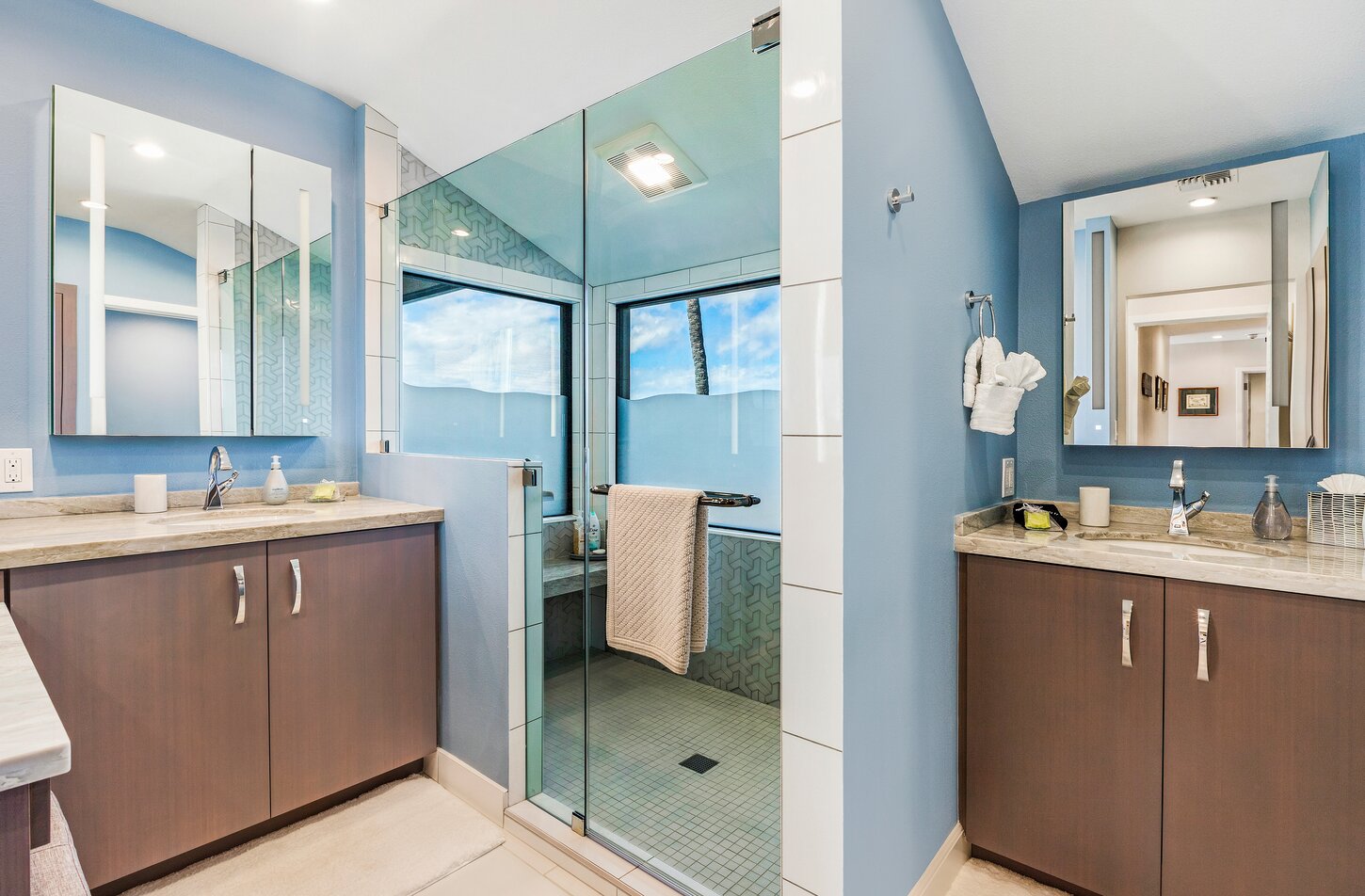 Primary shower with ocean views