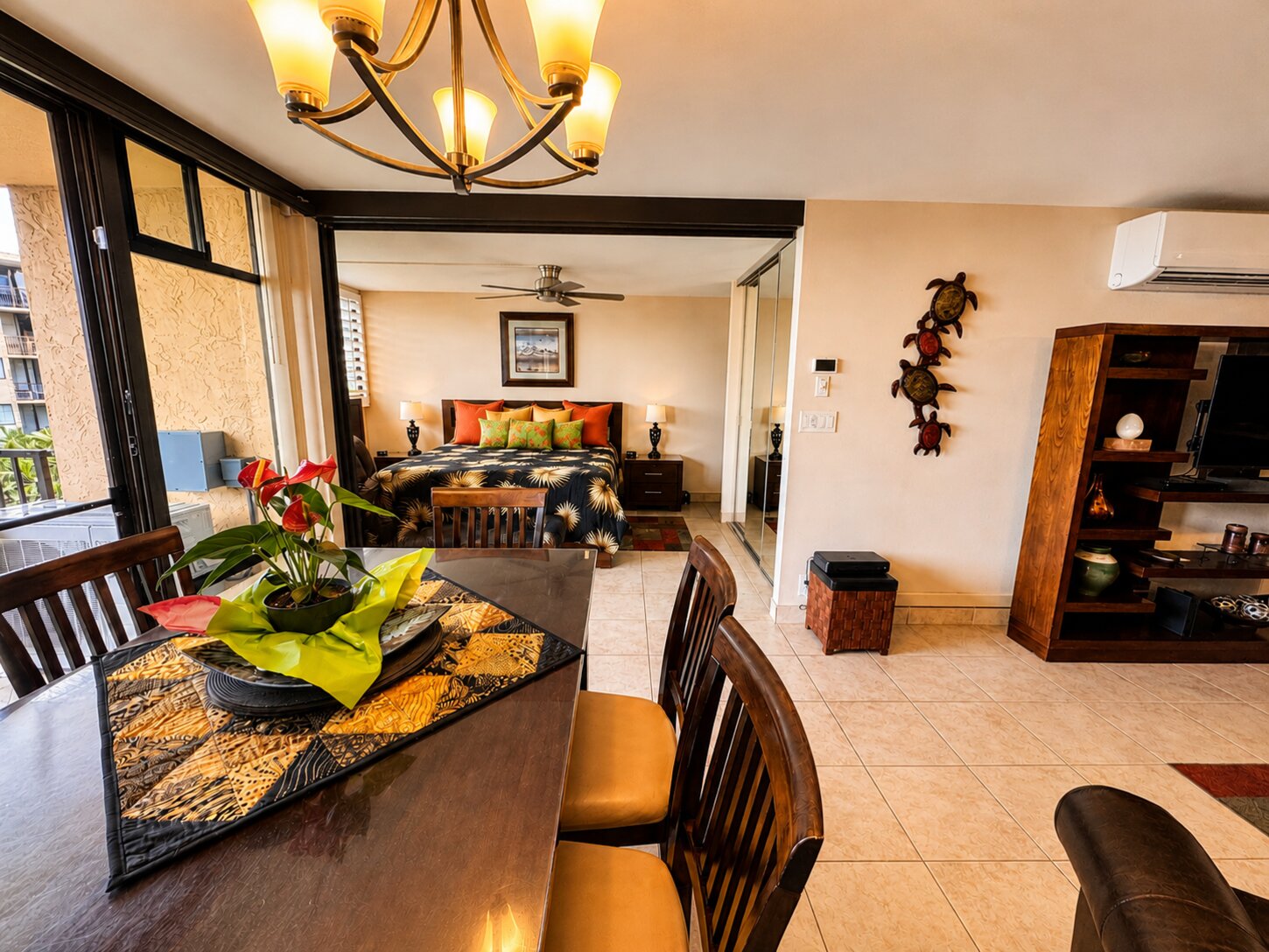Dining area looking into the Main bed room. There are Shoji doors that can be closed 