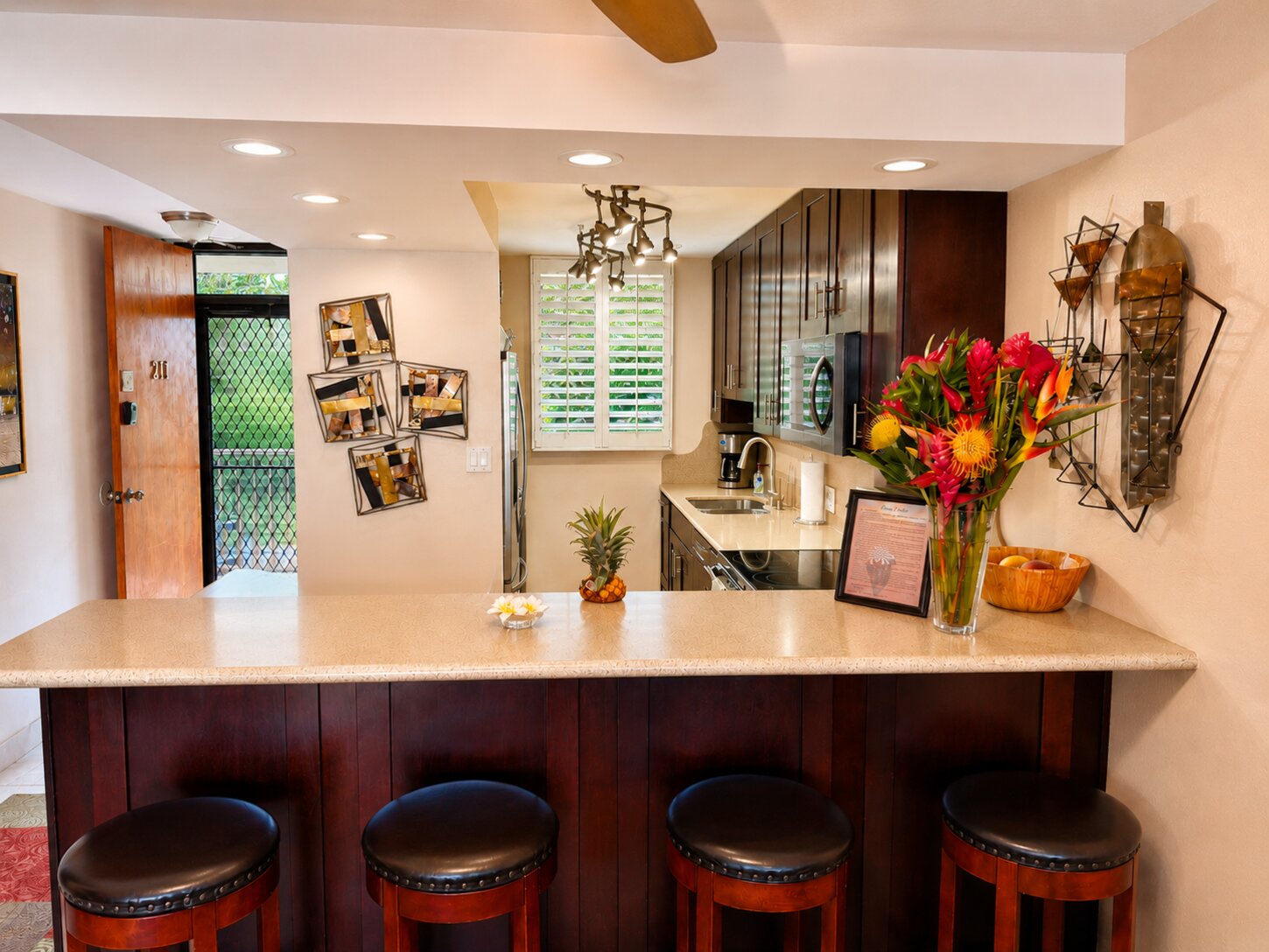 Tropical kitchen and bar seating