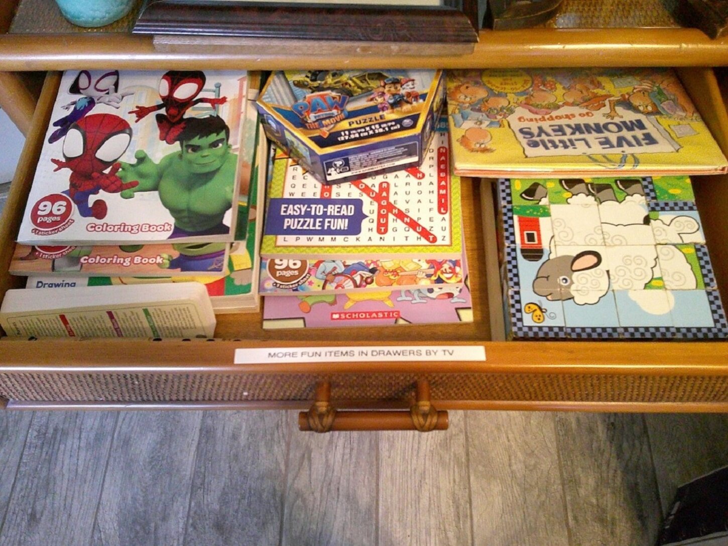 Games for all ages, plus coloring booking, crayons and more.