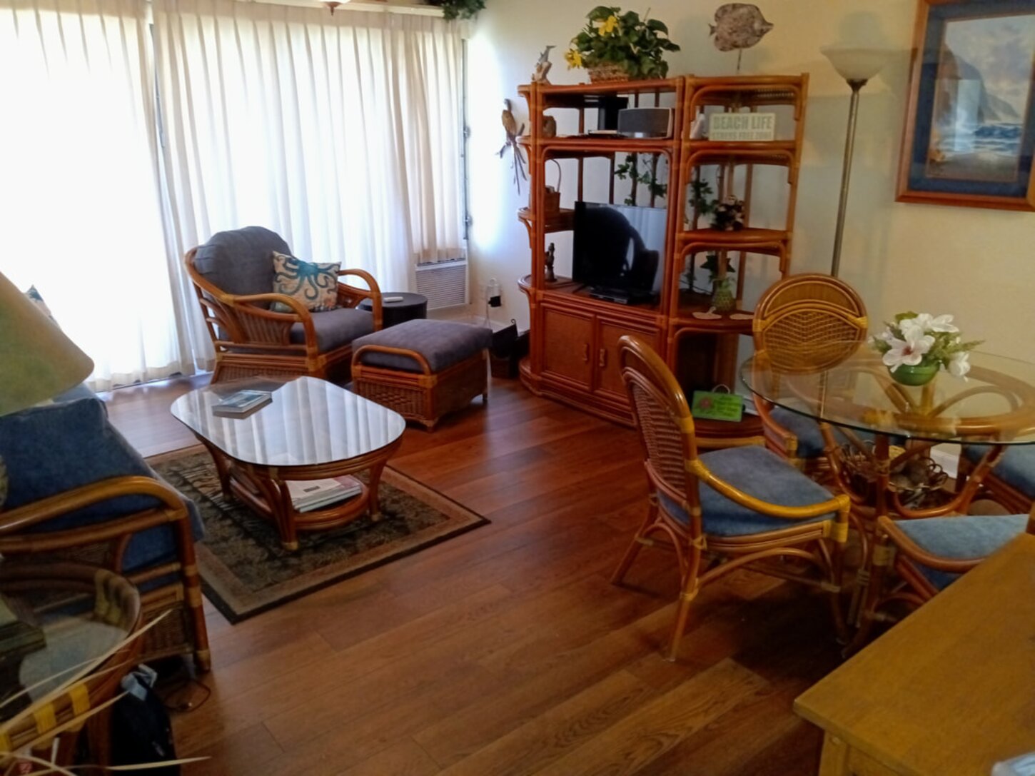 Entertainment Center - Roku and Cable TV, stereo, DVD player.