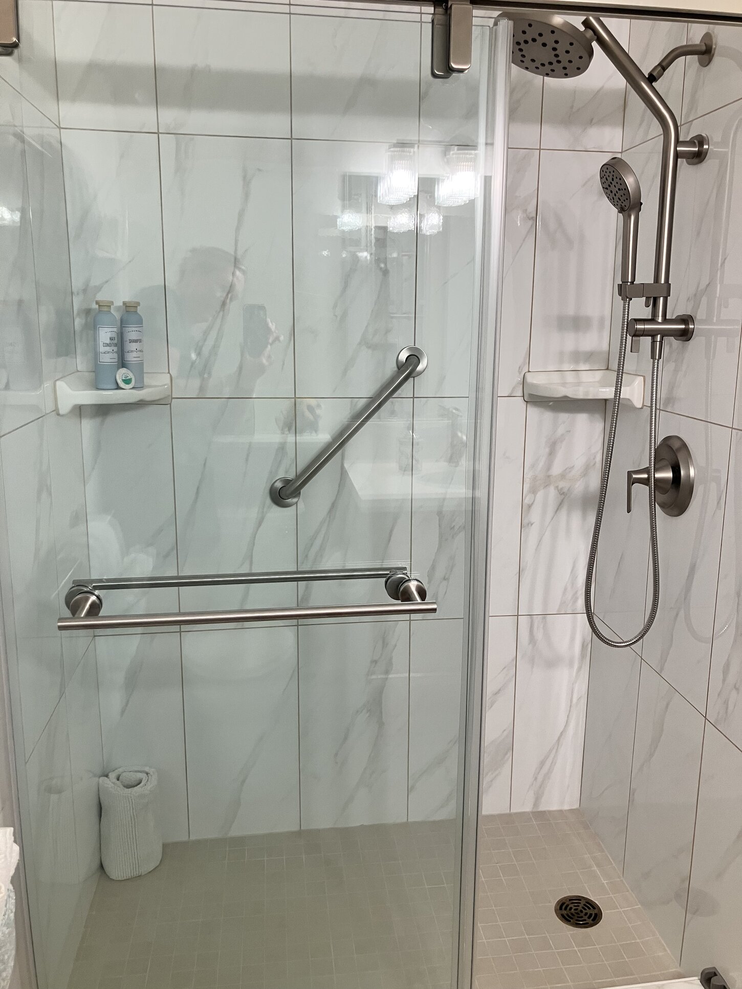 Clean, bright tiled shower