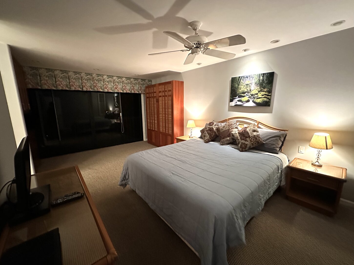 Bedroom, evening lighting, wallbed