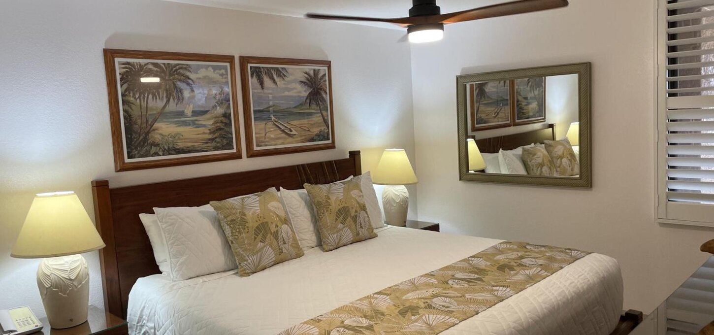 King size bed in fully air conditioned bedroom.