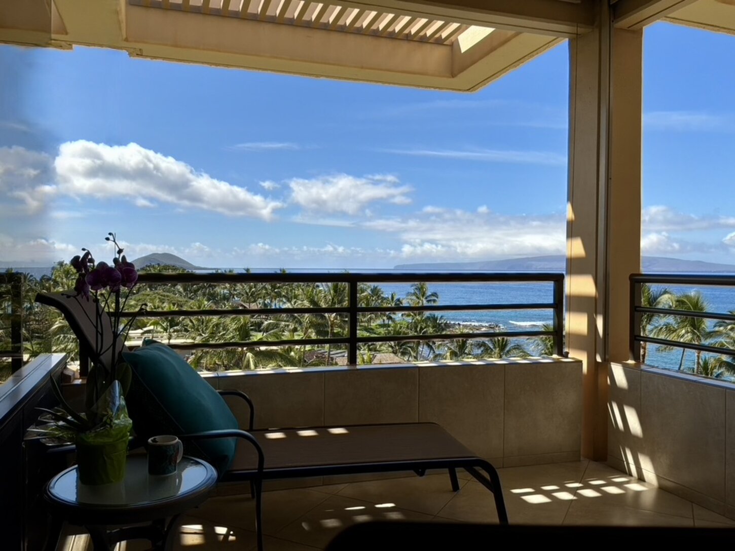 Awaken with soft light for sheltered lanai chaise area