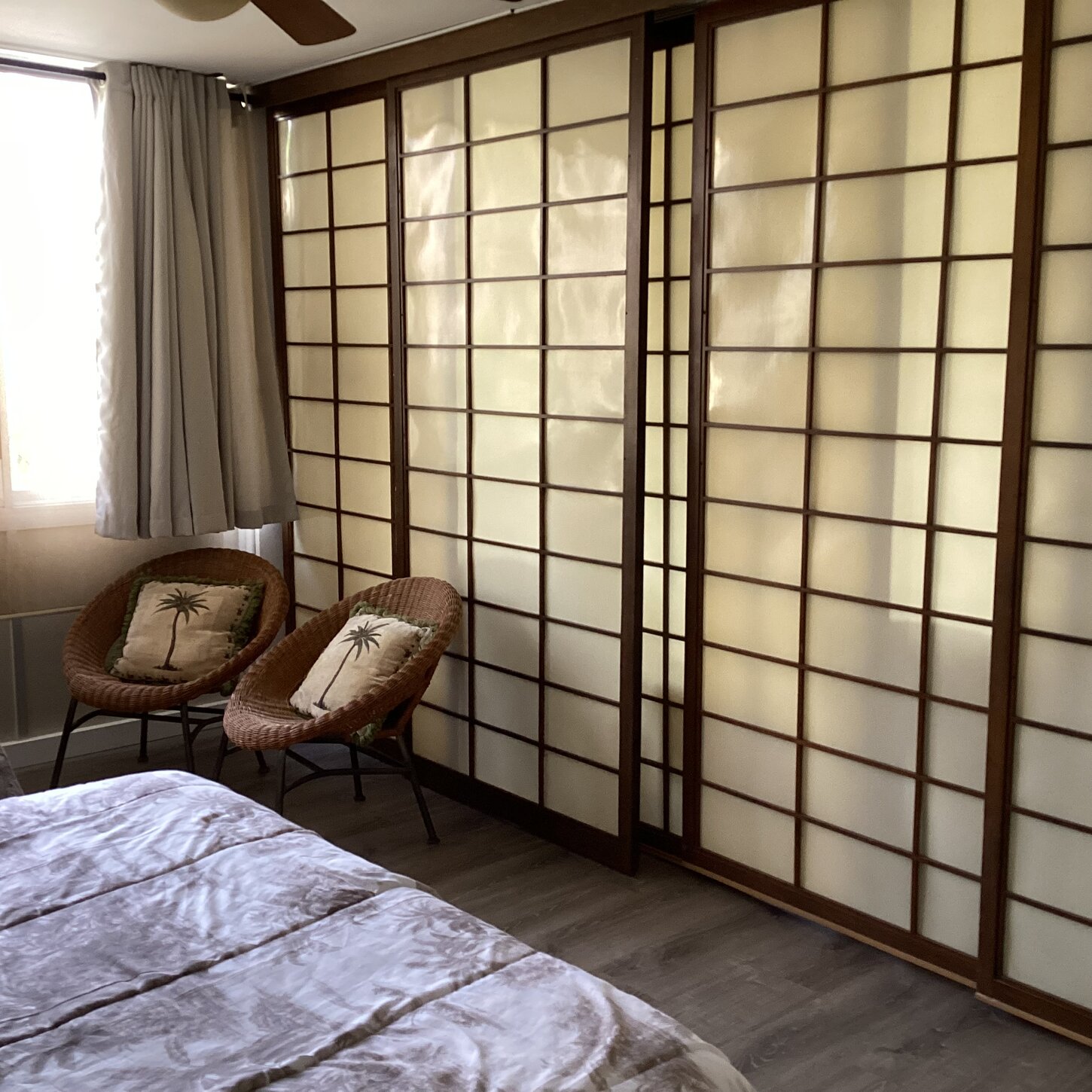 Guest bedroom with Shoji doors closed for privacy